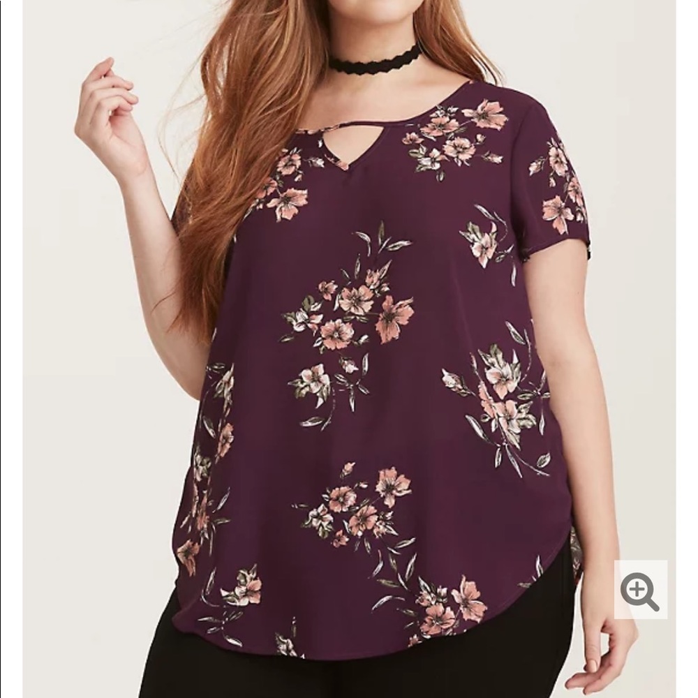 TORRID FLORAL PRINT GEORGETTE KEYHOLE BLOUSE